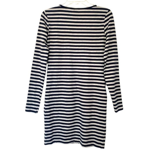 H&M Basic Knit Striped Long Sleeve Bodycon Navy Gray Dress - Picture 2 of 4